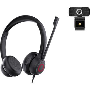 TruVoice Voicepro 80 Premium Headset and Webcam Bundle (Includes Double Ear USB Headset and 1080P Webcam) All-in-One Combination