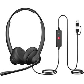 Cyber Acoustics Professional USB Headset with AI Noise Cancelation (AC-404) – AI Noise Canceling Mic Eliminates Background Noise in Any Environment for Professional Calls, USB-C or USB-A Compatible