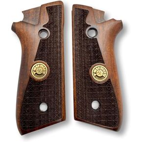 for Taurus PT59, PT92, PT99, PT100, PT101, PT917 Wooden Grips, Smooth Grips Handmade Birthday Newyear Sport for Men & Veterans (Taurus Grips - Geometric Pattern Dark Brown)
