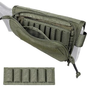 Buttstock Shell Holder 12 Gauge Left Right Handed Rifle Shotgun Ammo Pouch Adjustable Cheek Pad Cartridge Shotshell Bullet Carrier MOLLE for 20GA 30-06 410 30-30 308 357 45-70 7.62