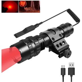 BESTSUN Red Light Tactical Flashlight Rechargeable 3000 Lumen Super Bright Red Hunting Flashlights Predator Light with Picatinny Offset Mount, Pressure Switch
