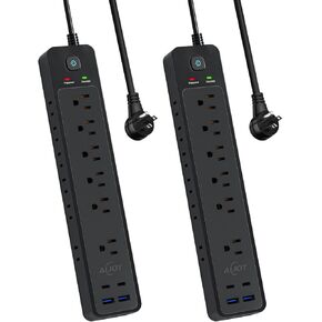 2 Pack Surge Protector Power Strip with 4 USB Ports(2 USB-C), 12 AC Outlets, 1500J Surge Protection, 5Ft Flat Plug Extension Cord, Wall Mount for Home, Office, College Dorm Room Essentials