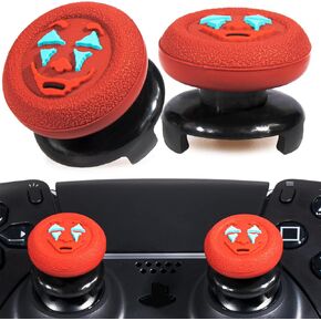FPS Thumbstick Extender & Texture Rubber Silicone Grip Cover 2 Sets for PS5 & PS4 Controller (Joker Red)
