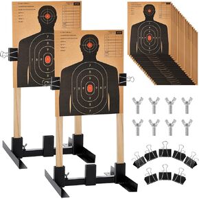 Shappy 30 Pcs Shooting Targets Accessories Includes 2 Adjustable Target Stand Base 20 Paper Shooting Targets Cardboard Silhouette 8 Large 2.4 Inch Binder Clips for Rifle Gun Pistol Practice