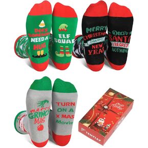 TENYSAF Fun Christmas Socks for Men - Funny Xmas Gifts for Men and Women Novelty Cozy Unisex Crew Cotton Sock Set
