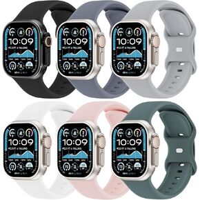 6 Pack Soft Silicone Sport Bands Compatible with Apple Watch Ultra 2/Ultra Band 49mm 46mm 45mm 44mm 42mm for Men Women, Wide Wristbands Waterproof Strap for iWatch Series 10 9 8 7 6 SE 5 4 3 2 1