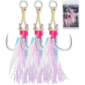 Goture Fishing Assist Hooks, Glow Jigging Hooks Double Assist Hooks Kit, Jig Hooks Saltwater, Assist Fishing Hooks for Slow Pitch Jigs Fast Fall Jigs Vertical Jigging Lures