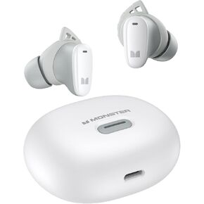 Monster N-Lite 206 Bluetooth Earbuds Wireless Earphones Bluetooth 5.4 in-Ear Earbuds Headphones Built-in Mic, Touch Control, IPX6 Waterproof, Comfortable Fit, Type-C Charging, 25H Playback, White