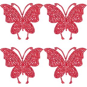 CustomyLife 4pcs Rhinestone Butterfly Patches, Sew on/Iron on Beaded Butterflies Appliques, Sparkly Clothing Repair Patch for Dress Skirt Jean Jacket Pant Sweater Hat Shoes Bag DIY Craft