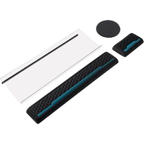 4 Pcs Keyboard Stand with Ergonomic Wrist Rest Set, Acrylic Keyboard Holder for Desk with Carpal Tunnel Wrist Support Coaster, Memory Foam Mouse Pad Keyboard Riser for Desktop/Computer(Black Leather)