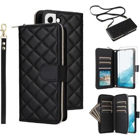 Asuwish Phone Case for Samsung Galaxy S22 5G Wallet Cover with Tempered Glass Screen Protector Strap Card Holder Slot Stand PU Leather Flip Cell Slim Zipper S 22 22S 4G G5 6.1 inch Women Girls Pink