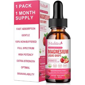 (2 Pack) Magnesium Glycinate Liquid Drop, 1000mg with High Potency Magnesium 500 Glycinate & 500mg Citrate, Sugar Free, Strawberry Flavor Promotes Nerv,Relaxation,Muscle &Sleep Support*