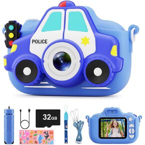 Kids Camera - Toddler Camera Christmas Birthday Toys Gifts for Boys Girls 3-8 Years Old, 1080P HD Kids Selfie Digital Camera with 32GB SD Card -Blue Car in Kuwait