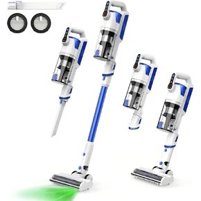 Cordless Vacuum Cleaner,250W Brushless Motor 22kPa Suction Stick Vacuum Cleaner,LED Display Vacuum with 2500 mAh Detachable Battery,45 Mins Runtime for Home Pet Hair Carpet Hard Floor,Red
