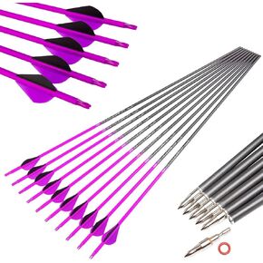 Archery 28" 30" 300 340 350 400 Spine Carbon Hunting Arrows for Compound Recurve Bow Practice Target 28 30 Inch Camo Arrow Shaft Pack of 12PCS