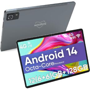weelikeit Tablet 10 inch, Android 14 Tablets with Octa-Core Processor 14GB(6+8) RAM 128GB ROM, 1200x1920 FHD Screen, 5G WiFi, 5MP+13MP Dual Camera, Bluetooth 5.0, 7000mAh Battery (Gray)