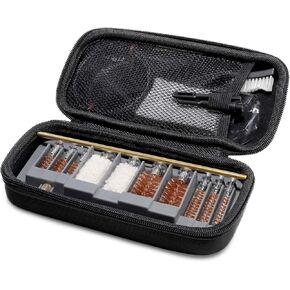 GRITR Universal Multi-Caliber Gun Cleaning Kit | 12 Ga/20 Ga/.22 Cal (223/5.56) Pistol, Rifle & Shotgun Cleaner Supplies Set w/EVA Carrying Case | Bronze Brushes, Cotton Mops, Rod, Cleaning Patches