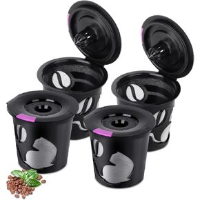 Reusable K Cups for K-Mini/K-Duo, 4 Pack Reusable Coffee Filters Pods for K-eurig, BPA Free Refillable Single K Cups for K-eurig K-Mini, K-Duo, 1.0 & 2.0 Series