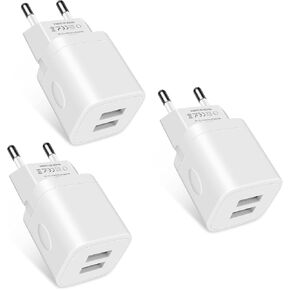 European Travel Plug Adapter Charger for iPhone Samsung Android Phone,International Power Adaptor with 2 Charger Port USB, EU Wall Charging Block Brick Plug in Europe Germany Outlets Power Strip