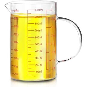 1 Gallon Measuring Pitcher-Convenient Conversion Chart,134oz Extra Large Plastic Measuring Cup-Strong Food Grade Material,Graduated Mixing Pitcher Great for Lawn,Pool Chemicals, Motor Oil and Fluids