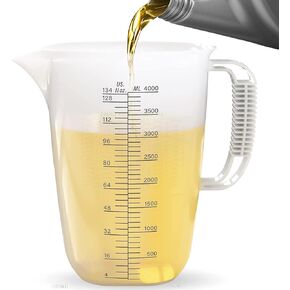 1 Gallon Measuring Pitcher-Convenient Conversion Chart,134oz Extra Large Plastic Measuring Cup-Strong Food Grade Material,Graduated Mixing Pitcher Great for Lawn,Pool Chemicals, Motor Oil and Fluids
