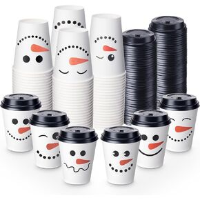 Sliner 120 Pcs Christmas Coffee Cups Snowman Disposable Paper Cups with Lids Tea Paper Cups Winter Wonderland Xmas Cocoa Cups for Juice Hot Cold Beverage Drinks Seasonal Holiday Party Supplies(12 oz)