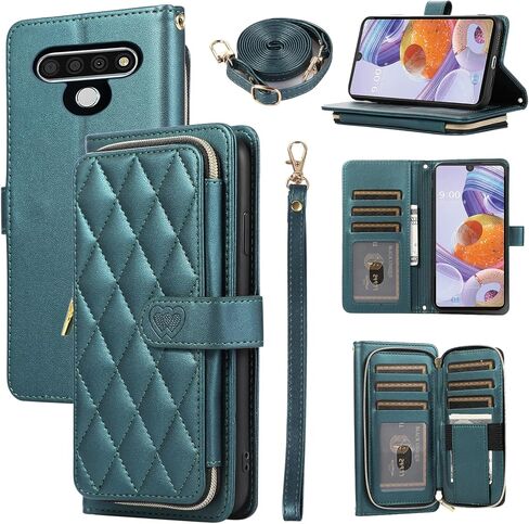 Argyle Wallet Case for LG Stylo 6/Stylo6 Plus/K71 Stylus with Wrist Strap Shoulder Strap, 9+ Card Slots Zipper Purse Stand Cell Phone Cover for LGStylo6 6+ 6plus Style 06 Six 2020 Deep Purple in Kuwait