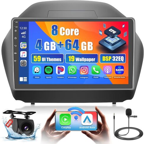 Roinvou 2+64G Android Car Stereo for 2010-2015 Hyundai Tucson, Built-in Wireless CarPlay Radio with Android Auto, 10.1'' Touch Screen in-Dash GPS Navigation Support Mirror Link BT HiFi WiFi RDS AHD in Kuwait