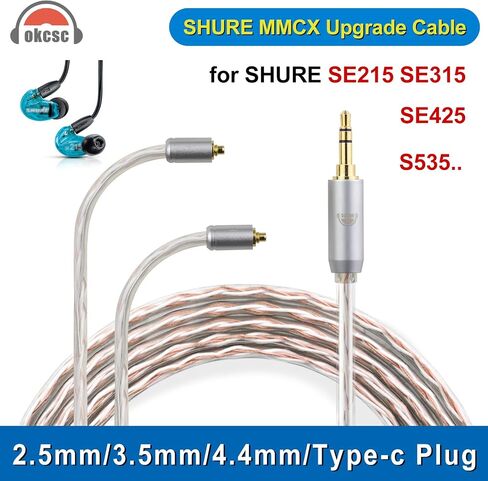 okcsc 4 Core MMCX to 3.5MM for Shure MMCX Upgrade Cable for SE215 SE315 SE425 SE535 SE535LTD SE846 FH9 FA9 FH5S BGVP UE900s T2 T3 AK T8iE XELENTO Remote FH1 F9 F9PRO AM05 W80 3.94FT in Kuwait