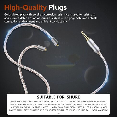 okcsc 4 Core MMCX to 3.5MM for Shure MMCX Upgrade Cable for SE215 SE315 SE425 SE535 SE535LTD SE846 FH9 FA9 FH5S BGVP UE900s T2 T3 AK T8iE XELENTO Remote FH1 F9 F9PRO AM05 W80 3.94FT in Kuwait