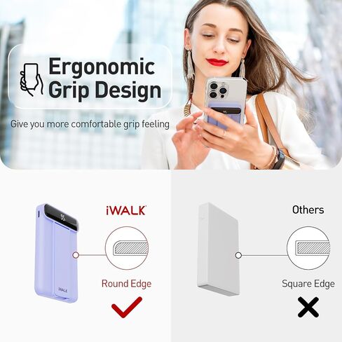 بنك طاقة لاسلكي مغناطيسي iWALK MAG-X مع حامل، شاحن محمول بقدرة 5000 مللي أمبير في الساعة مع منفذ USB-C وشاشة LED، حزمة بطارية بتصميم قبضة مريحة متوافقة مع سلسلة iPhone 15/14/13/12، لوضع iOS17 in Saudi Arabia