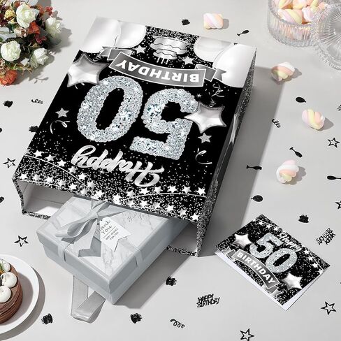 حقائب هدايا عيد الميلاد السادس عشر باللون الأسود والفضي، حقيبة تغليف هدايا عيد الميلاد السادس عشر الكبيرة مقاس 33 سم مع ورق مناديل وبطاقة حلوة لعيد الميلاد السادس عشر من كرافت جودي حقيبة حلوى للأولاد والبنات ديكورات حفلات عيد الميلاد السادس عشر in Kuwait