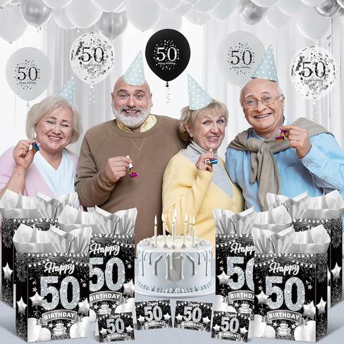 حقائب هدايا عيد الميلاد السادس عشر باللون الأسود والفضي، حقيبة تغليف هدايا عيد الميلاد السادس عشر الكبيرة مقاس 33 سم مع ورق مناديل وبطاقة حلوة لعيد الميلاد السادس عشر من كرافت جودي حقيبة حلوى للأولاد والبنات ديكورات حفلات عيد الميلاد السادس عشر in Kuwait