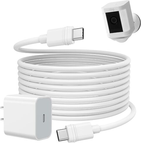 كابل شاحن OLAIKE بقدرة 20 واط لبطارية Ring Spotlight Cam Plus/Pro، سلك شحن USB-C فائق السرعة بطول 13 قدم/4 متر، لا حاجة لاستبدال البطارية، أبيض in Saudi Arabia