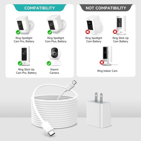 كابل شاحن OLAIKE بقدرة 20 واط لبطارية Ring Spotlight Cam Plus/Pro، سلك شحن USB-C فائق السرعة بطول 13 قدم/4 متر، لا حاجة لاستبدال البطارية، أبيض in Saudi Arabia