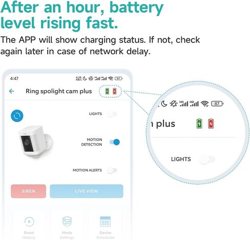 كابل شاحن OLAIKE بقدرة 20 واط لبطارية Ring Spotlight Cam Plus/Pro، سلك شحن USB-C فائق السرعة بطول 13 قدم/4 متر، لا حاجة لاستبدال البطارية، أبيض in Saudi Arabia