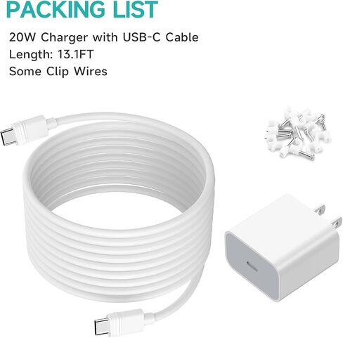 كابل شاحن OLAIKE بقدرة 20 واط لبطارية Ring Spotlight Cam Plus/Pro، سلك شحن USB-C فائق السرعة بطول 13 قدم/4 متر، لا حاجة لاستبدال البطارية، أبيض in Saudi Arabia