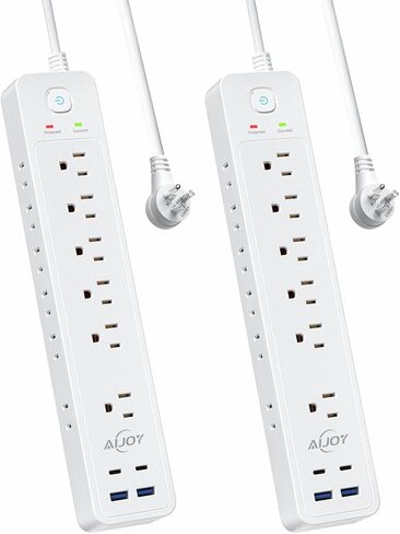 2 Pack Surge Protector Power Strip with 4 USB Ports(2 USB-C), 12 AC Outlets, 1500J Surge Protection, 5Ft Flat Plug Extension Cord, Wall Mount for Home, Office, College Dorm Room Essentials in Saudi Arabia