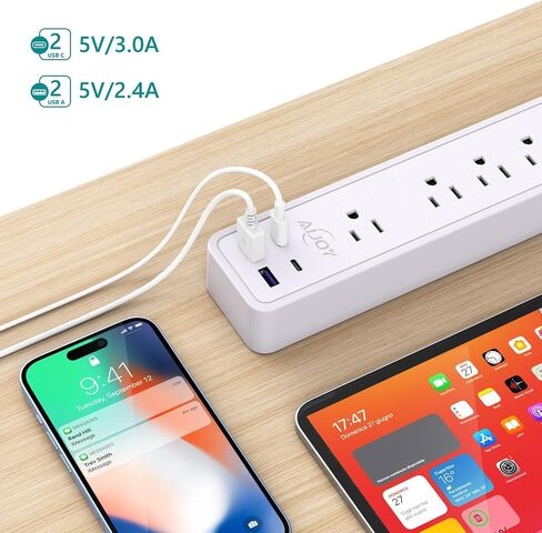 2 Pack Surge Protector Power Strip with 4 USB Ports(2 USB-C), 12 AC Outlets, 1500J Surge Protection, 5Ft Flat Plug Extension Cord, Wall Mount for Home, Office, College Dorm Room Essentials in Saudi Arabia