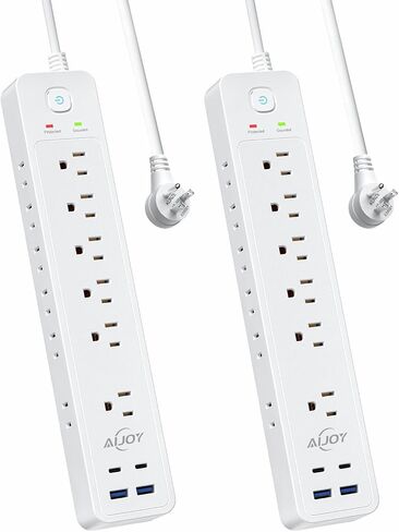 2 Pack Surge Protector Power Strip with 4 USB Ports(2 USB-C), 12 AC Outlets, 1500J Surge Protection, 5Ft Flat Plug Extension Cord, Wall Mount for Home, Office, College Dorm Room Essentials in Saudi Arabia