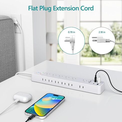 2 Pack Surge Protector Power Strip with 4 USB Ports(2 USB-C), 12 AC Outlets, 1500J Surge Protection, 5Ft Flat Plug Extension Cord, Wall Mount for Home, Office, College Dorm Room Essentials in Saudi Arabia