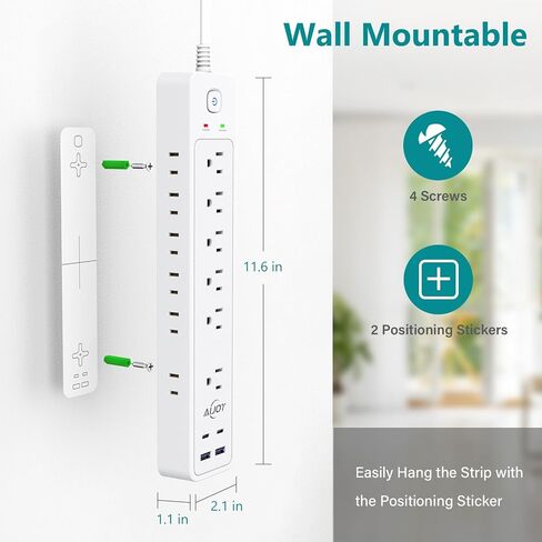 2 Pack Surge Protector Power Strip with 4 USB Ports(2 USB-C), 12 AC Outlets, 1500J Surge Protection, 5Ft Flat Plug Extension Cord, Wall Mount for Home, Office, College Dorm Room Essentials in Saudi Arabia