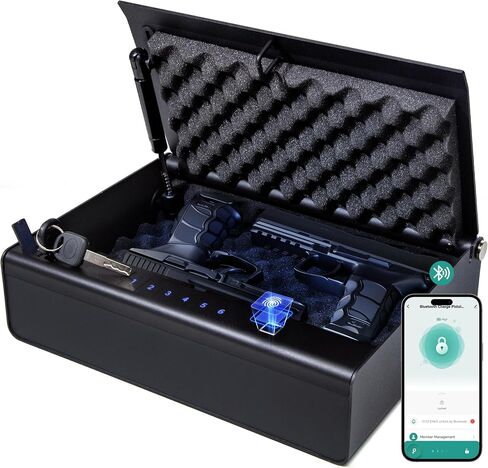 Biometric Fingerprint Gun Safe Pistol Safe 4 Ways 0.1S Quick Access, Fingerprint/Passcode/Key/App Unlock, Large Capacity Handgun Safe for 2 Pistols in Saudi Arabia