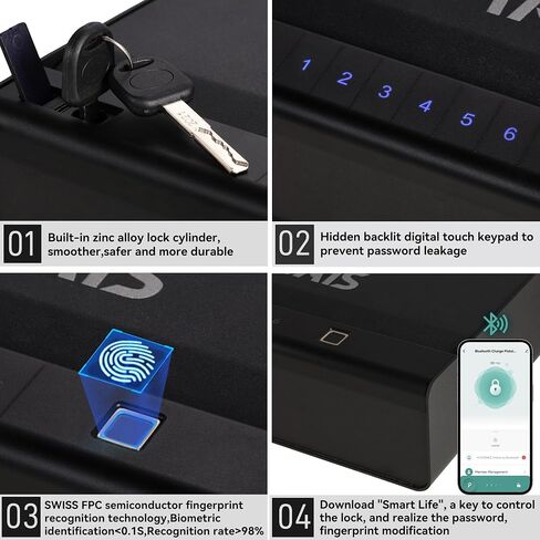 Biometric Fingerprint Gun Safe Pistol Safe 4 Ways 0.1S Quick Access, Fingerprint/Passcode/Key/App Unlock, Large Capacity Handgun Safe for 2 Pistols in Saudi Arabia