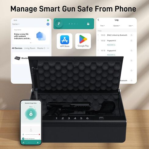 Biometric Fingerprint Gun Safe Pistol Safe 4 Ways 0.1S Quick Access, Fingerprint/Passcode/Key/App Unlock, Large Capacity Handgun Safe for 2 Pistols in Saudi Arabia