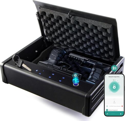 Biometric Fingerprint Gun Safe Pistol Safe 4 Ways 0.1S Quick Access, Fingerprint/Passcode/Key/App Unlock, Large Capacity Handgun Safe for 2 Pistols in Saudi Arabia