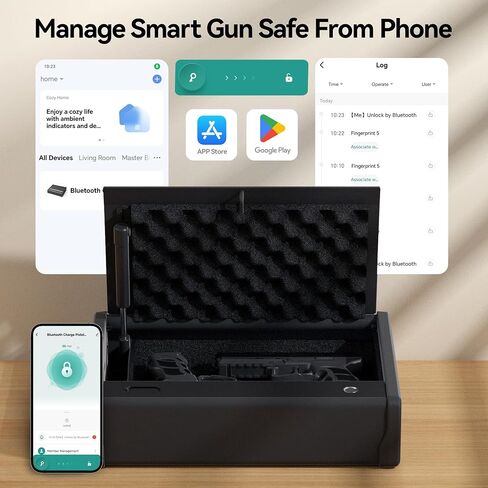Biometric Fingerprint Gun Safe Pistol Safe 4 Ways 0.1S Quick Access, Fingerprint/Passcode/Key/App Unlock, Large Capacity Handgun Safe for 2 Pistols in Saudi Arabia
