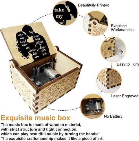 Relationship Gifts To My Love Things for Boyfriend Wood Music Boxes Romantic Gifts for Her Birthday Gifts for wife Vintage Hand Crank Wooden Music Box for Girlfriend Birthday Gifts - JRM649 in Kuwait