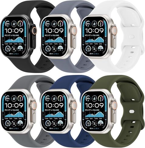 6 Pack Soft Silicone Sport Bands Compatible with Apple Watch Ultra 2/Ultra Band 49mm 46mm 45mm 44mm 42mm for Men Women, Wide Wristbands Waterproof Strap for iWatch Series 10 9 8 7 6 SE 5 4 3 2 1 in Saudi Arabia