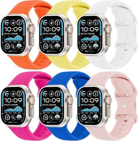 6 Pack Soft Silicone Sport Bands Compatible with Apple Watch Ultra 2/Ultra Band 49mm 46mm 45mm 44mm 42mm for Men Women, Wide Wristbands Waterproof Strap for iWatch Series 10 9 8 7 6 SE 5 4 3 2 1 in Kuwait